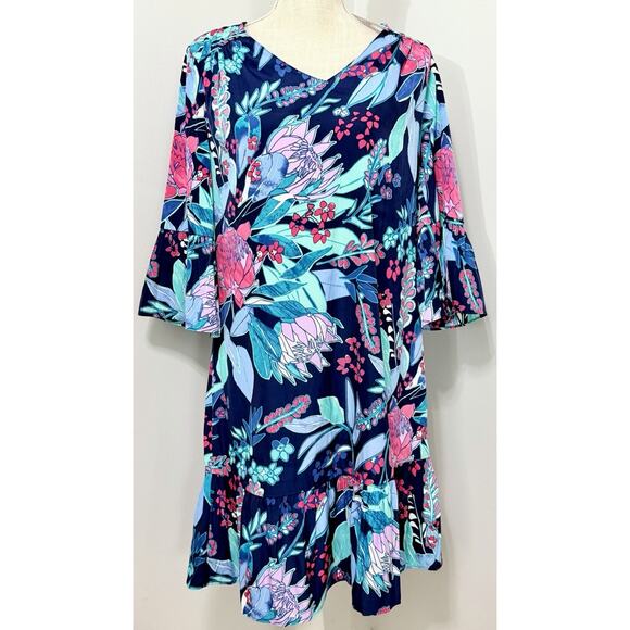 NEW Chico's Womens Brilliant Blooms Flutter Sleeve Dress NWT Size 0 Floral Print - Picture 1 of 2